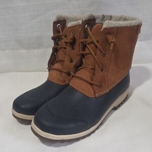 Sperry Brown and Navy Blue Ankle Boots Wool Leather Rubber Womens 8.5M